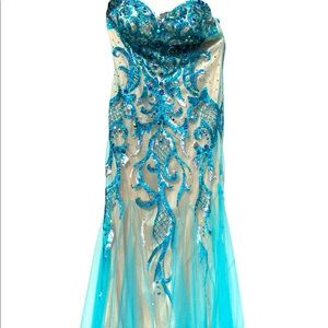 Pretty blue tan prom dress.